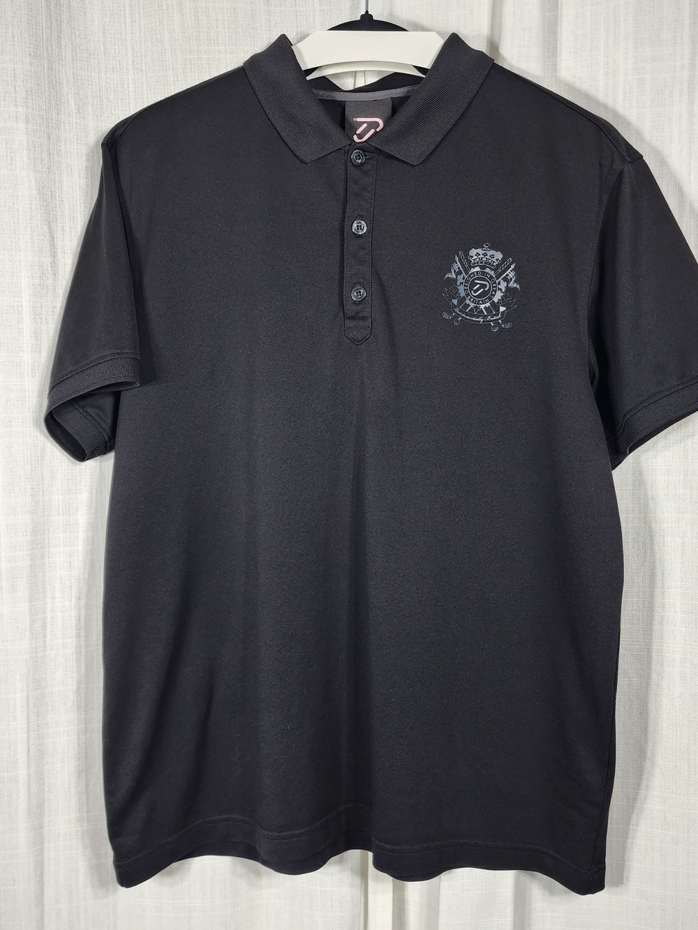 Men's Black Short-Sleeve Polo with Embroidered Crest
